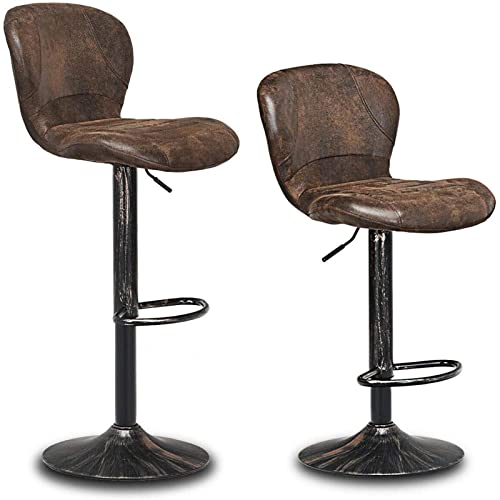 Product Image of the COSTWAY Bar Stools Set of 2, Adjustable Swivel Barstools with Back, Hot-Stamping Cloth and Chrome Footrest, Barstools Bar Height Chairs for Kitchen Dining Living Bistro Pub, Retro Brown
