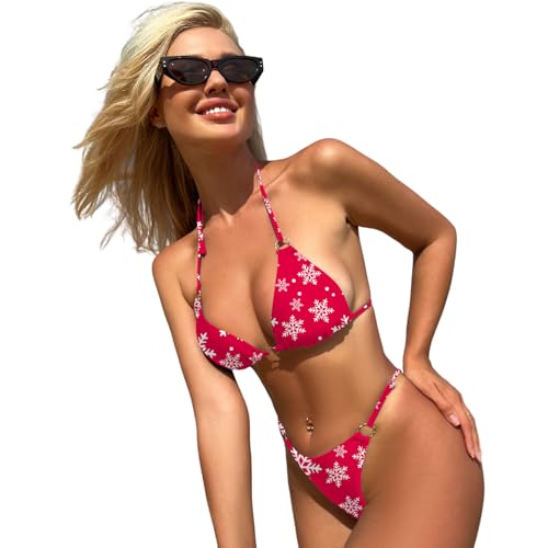 Image of MIKETAI Sexy Bikinis for Women 2 Piece Bikini Spaghetti Strap Swimsuits Solid Color Bathing Swimwear Triangle Bathing Suit