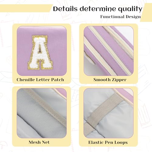 Image of Pencil Case for Girls Women, Initial Pencil Pouch with Zipper, Cute Pencil Bag for School Supplies, Aesthetic Pen Case Box for Kids Teen Girls - S(Purple)