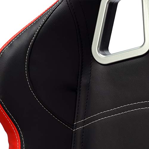 Modifystreet 1 Pair Universal Black/Red Pvc Leather/White Stitching Racing Reclinable Seats #TOP1