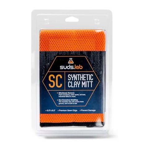 SudsLab SC Clay Mitt for Car Detailing - Synthetic Clay Mitt to Remove Paint Overspray, Water Spots, Tree Sap, Rail Dust from Paint, Glass, Plastic Surfaces Cover