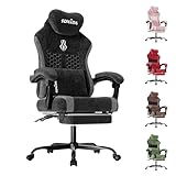 SUKIDA Gaming Stuhl, Ergonomischer Schreibtischstuhl mit Fußstütze Kopfstütze und Lendenkissen, Schreibtischstuhl mit Stoffoberfläche Hochwertiger - Stoff, Schwarz