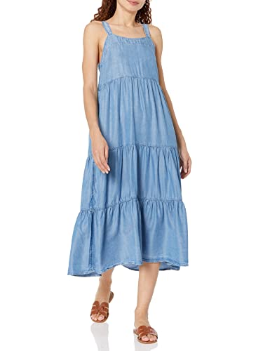 The Drop Women's Britt Tiered Maxi Tent Dress, Tencel Chambray, M