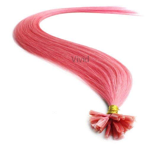 Vivid Hair 25 Strands Straight Pre Bonded U Nail Tip Fusion Remy Human Hair Extensions 22" Inches # Pink