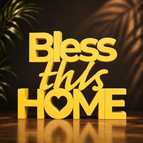 Image of Mad Masters Bless This Home Vastu Desk Decor - Aesthetic Table, Shelf & Wall Showpiece for Home Office, Business. Blessing & Friendly Gifting, Sunshine Yellow (20.3 x 16 x 2.5 cm)