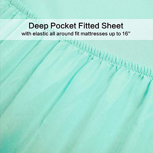 Image of 4 Piece Bed Sheet Set Twin XL - 1 Flat Sheet,1 Fitted Sheet and 2 Pillow Cases - Brushed Microfiber 1800 Luxury Bedding Deep Pocket up to 16 inch Extra Soft & Fade Resistant (Mint Color)