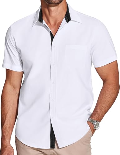 COOFANDY Men's Dress Shirt Wrinkle Free Regular Fit Stretch Short Sleeve Button Down Shirts