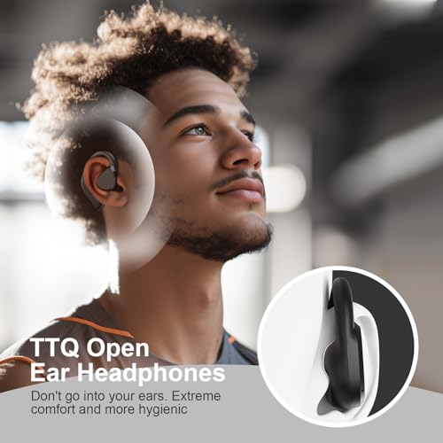 Image of TTQ Open Ear Headphones, Bluetooth 5.3 Open Ear True Wireless Earbuds, Sports Earbuds with Earhooks, 60H Playtime, Wireless Charging Case & LED Display, IP66, Running Workout (Black)