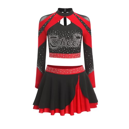 Costume uniforme de cheerleading pailleté avec crop top manches longues