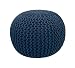 COTTON CRAFT - Hand Knitted Cable Style Dori Pouf - Blue - Floor Ottoman - 100% Cotton Braid Cord - Handmade & Hand Stitched - Truly one of a Kind Seating - 20 Dia x 14 High