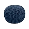 COTTON CRAFT Hand Knitted Cable Style Dori Pouf Blue Floor Ottoman Cotton Braid Cord Handmade Hand Stitched Truly one of a Kind Seating 20 Dia x 14 High