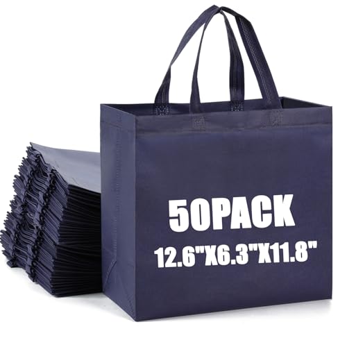 Retainbre 50Pcs Reusable Non Woven Shopping Bags Large Foldable Totes Bag with Handles Grocery...
