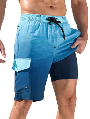 SILKWORLD Mens Swim Trunks with Compression Liner Quick-Dry 10