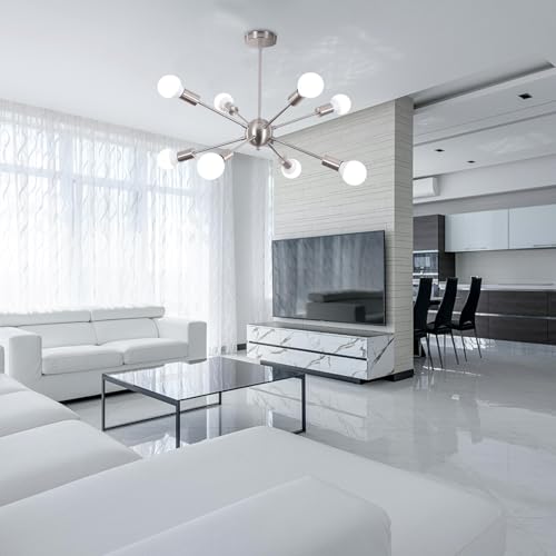 zhxinashu Lampadari Moderni, Plafoniera a 8 Luci, Plafoniera Soffittoa, Lampadario Sputnik, Lampadario Industriale E27 per Soggiorno, Camera da Letto, Sala da Pranzo (Argento)