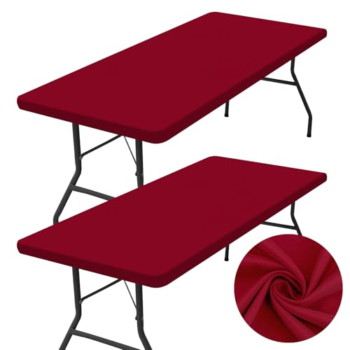homing 2 Packs 8 Foot Rectangle Wine Red Elastic Fitted Table Cloth