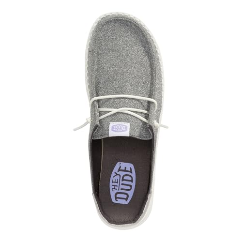 Image of HEYDUDE Women's Wendy Slip Metallic Sparkle Slip On Shoe | Lightweight Flexible Casual Sneaker Mule with Elastic Laces