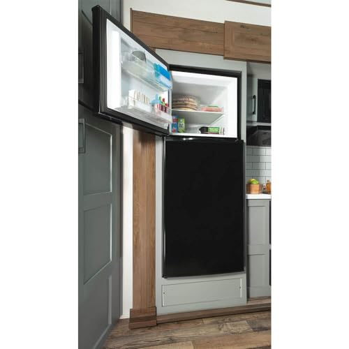 GE GPV10FGNBB 24" Top Freezer Refrigerator with 9.93 cu. ft. Capacity 12V DC Power Only LED Lighting and Adjustable Spillproof Glass Shelves in Black - Image 3