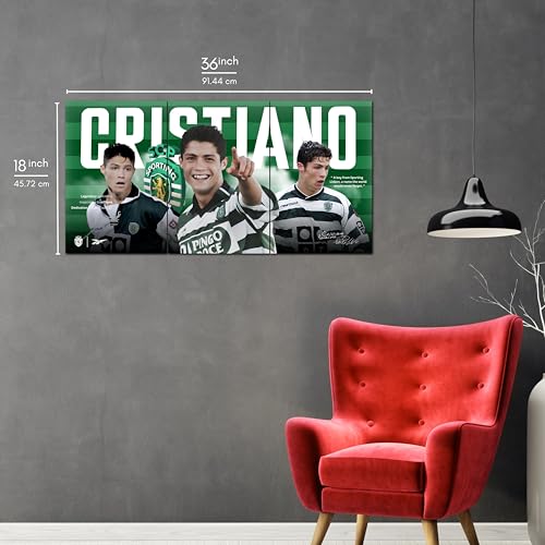 Image of Posternet Football Legend Inspired Sporting Lisbon Theme Wall Poster Set of 3 | 12 x 18 Inch Sports Wall Art for Bedroom, Gaming Room, Gym & Office | Premium 170 GSM Paper | Athlete Motivation Room Decor for Football Fans