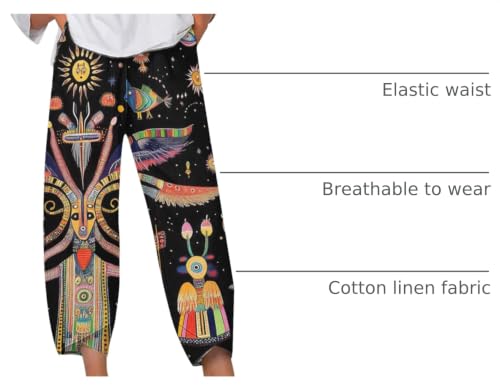 Image of DMOYALA Linen Pants for Women Summer Casual Wide Leg Capri Pants Loose Fit Palazzo Pants Cropped Beach Pants with Pockets