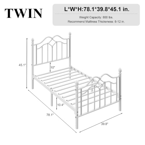 Image of LoVinson Twin Size Bed Frame with Victorian Headboard & Footboard, White