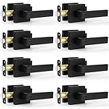 Estmoon 8 Pack Door Handles Black Interior Door Knobs, Keyless Privacy Door Levers with Lock Heavy Duty Door Handle for Bedroom Bathroom