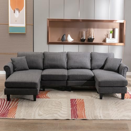 Image of Nathan 6 Seater L Shape Sofa with Centre Table | 6 Seater Sofa Set for Living Room | Premium Sofas Set with Centre Table| l Shaped (Nathan Darkgrey, LHS)