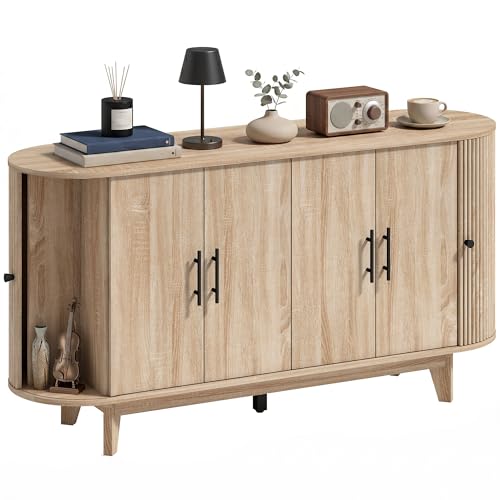 HOMCOM Buffet Salon, Meuble de Rangement Ovale avec 6 Portes et 2 Étagères Réglables, 5 Pieds Stables, Meuble TV jusqu'à 65 Pouces, Style Moderne, Buffet...
