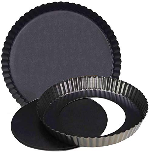 BESTZY Tart Pan Removable Bottom Quiche Pan Non-Stick Pie Tart Baking Dish Pan Carbon Steel Quiche Pan, Non-Stick Tart and Quiche Pan with Removable Bottom (7.8 & 5.5 Inch)