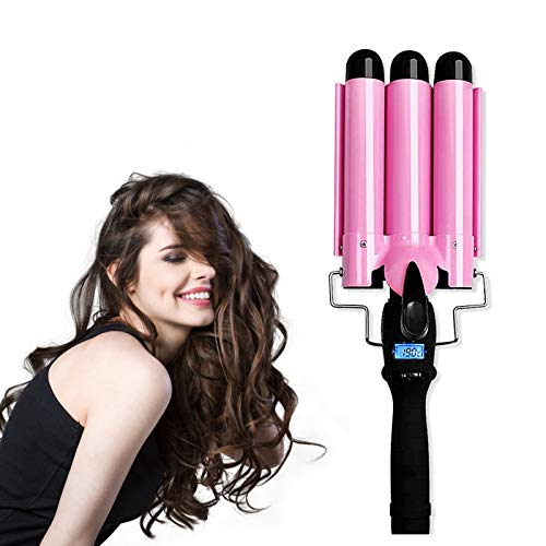 Hair Crimpers & Wavers,Perfson 3 Barrel Curling Iron with LCD Temperature Display Heats Up Quickly Hair Styling Tools