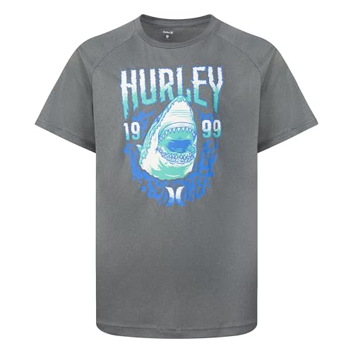 Hurley Boys' UPF 50+ Rash Guard Swim Shirt, Black Heather/Shark
