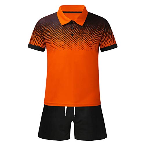 Polo Shirts for Men Slim Fit Quick-Dry Golf Polo Shirt Sport Set Summer Outfit 2-Piece Set Short Sleve & Short Suit Orange