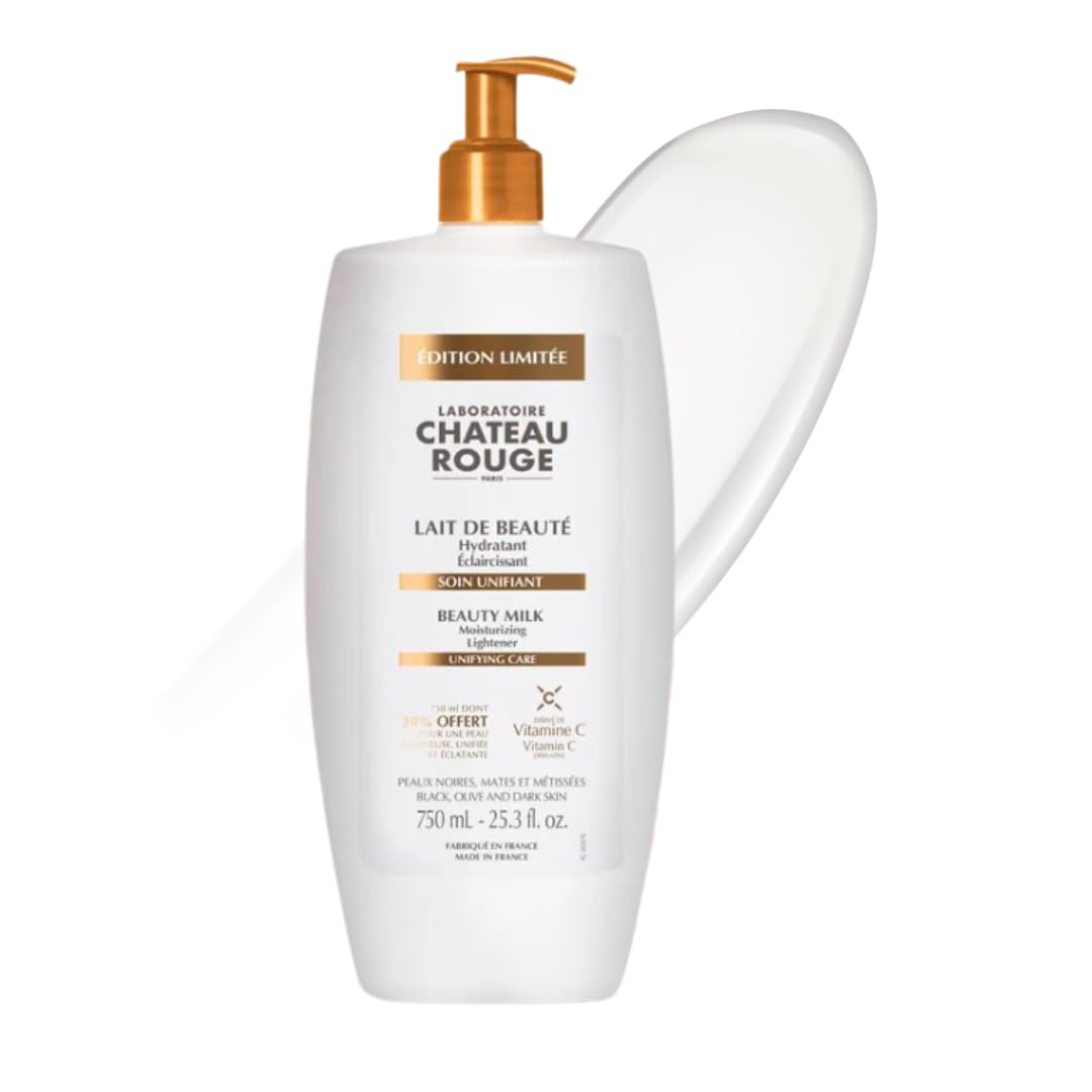 LABORATOIRE CHÂTEAU ROUGE Lait de Beauté 750ml – Soin Corps Hydratant, Unifiant et Éclaircissant à la Vitamine C – Peau Lumineuse, Unifiée et Éclatante – Peaux Noires, Mates et Métissées