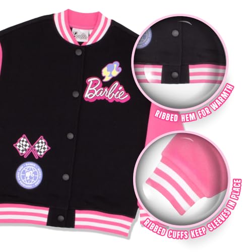 Barbie Girls Varsity Button-Up Bomber Jacket - Fashion Fleece Jacket with Convertible Car Design for Kids2