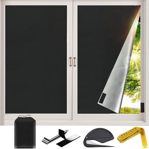 Dicunoy Blackout Blinds No Drill, 300x145CM Portable Window Blackout Blinds Shades Stick On, 100% Blackout Window Cover Large, Temporary Room Darkening Blackout Curtains for Nursery, Room, Travel