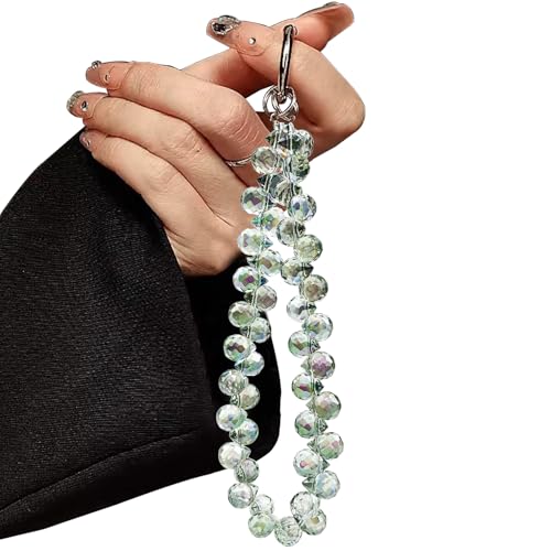Image of TENOC Beaded Phone Wrist Strap, Green | Cellphone Lanyard Chain, Sparkling Wristlet Bracelet, For Women