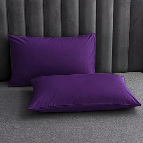 Image of Soft Pillow Covers 20 x 30 Inches - 100% Egyptian Cotton 400 Thread Count Set of 2 Pillow Cover Set Envelope Closure Hotel Quality Pillowcase - Plum
