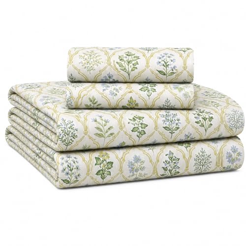 Image of THEA King Elastic Fitted Double Bedsheet Set| 100% Cotton Like Soft Fabric | Microfiber King Elastic Double Bedsheet for King Size Bed (72 X 78 x 10 inches) with 2 Pillow covers,Verdant Trellis