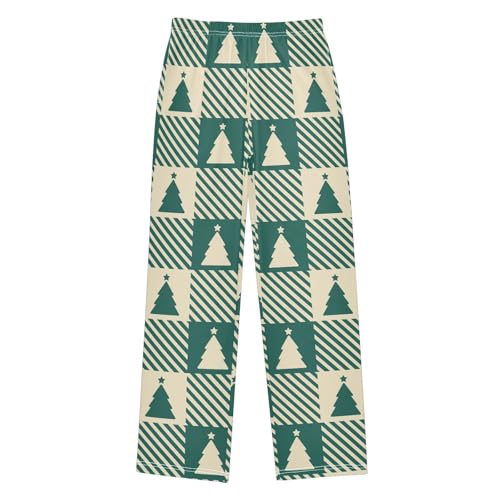 ZZKKO Beige Christmas Trees Green Gingham Boys Pants for Kids Jogger Pants with Pockets S-XL