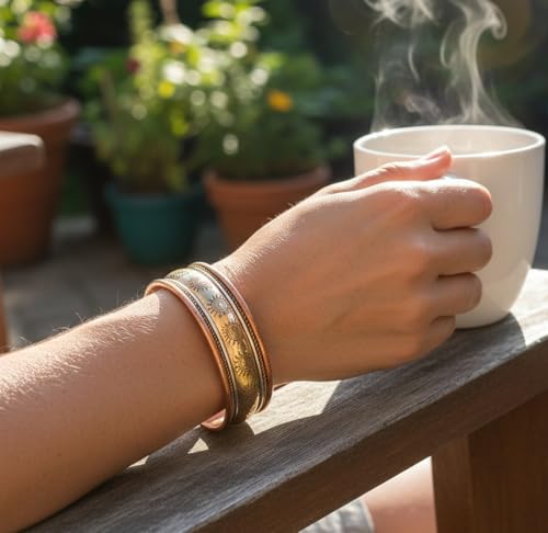 Image of Touchstone copper bracelets | gift for men women |adjustable 100% pure solid real magnetic jewelry | handmade bracelet set combo | rope braided tibetan bangles.