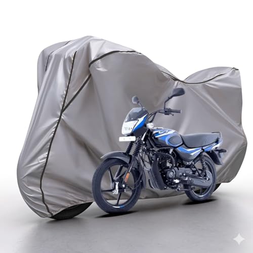 Image of Waterproof Bike Body Cover Compatible with Honda Ct100 Dustproof Scratchproof - Motorcycle Cover for Two Wheeler, Outdoor Full Cover with UV, Duty, Rain Protection (Silver & Black) R1