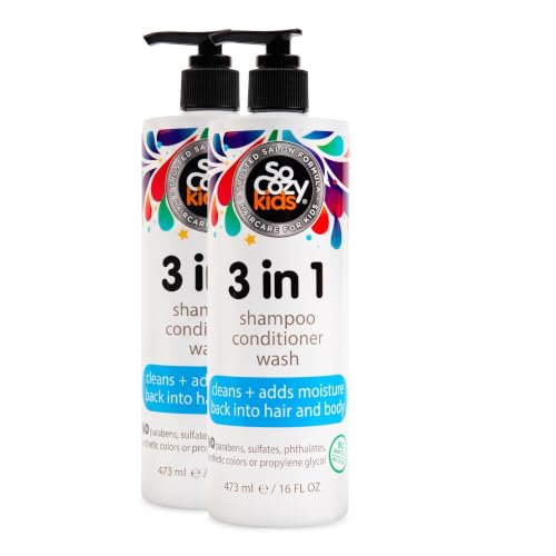 SO COZY 3 in 1 Kids Shampoo + Conditioner + Body Wash (16 Fl Oz) Gentle,Hydrating Hair &amp; Body Cleanser with Keratin,Vitamin B5,&amp; Kiwi Extract,Paraben-&amp; Sulfate-Free,(Pack of 2)