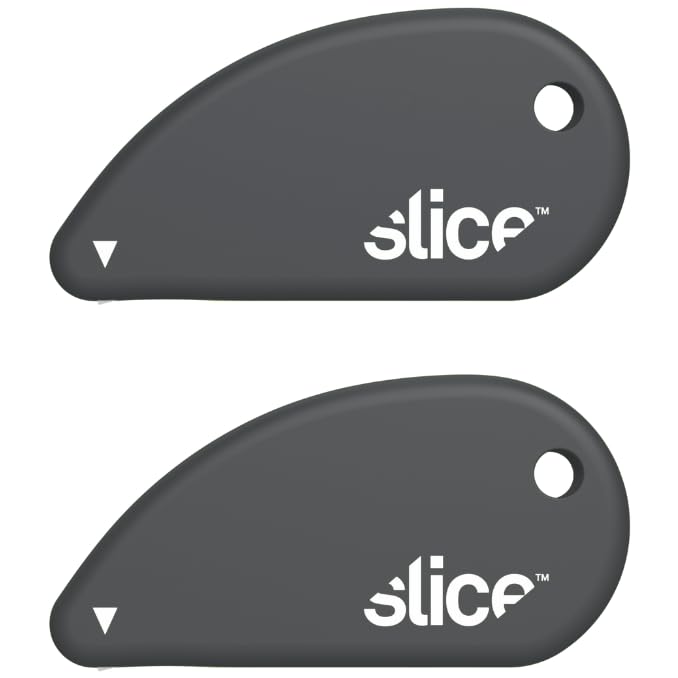 Slice Micro Safety Cutter | Safe Ceramic Box Cutter Lasting 11x Longer than Metal | Keychain Box Opener | 2 Pack | Millennial Gray