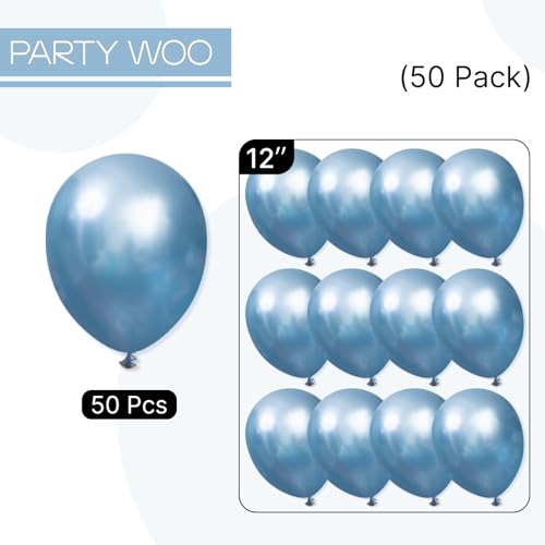 Image of PartyWoo Metallic Blue Balloons, 50 pcs 12 Inch, Balloon Garland or Arch Decorations, Unisex, Birthday, Wedding