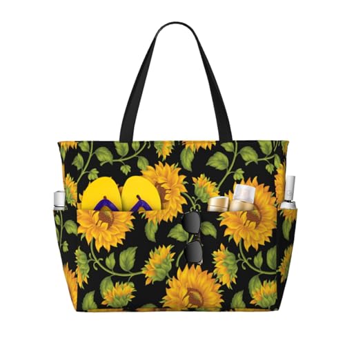 Sac à bandoulière pour femme grand volume avec poignées solides et motif tournesol
