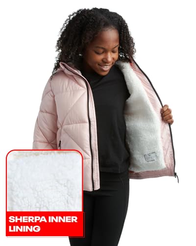 Reebok Girls Winter Coat - Heavyweight Quilted Sherpa Fur Lined Cropped Parka Puffer Jacket - Warm Winter Coats for Girls, Size 6X, Blush2