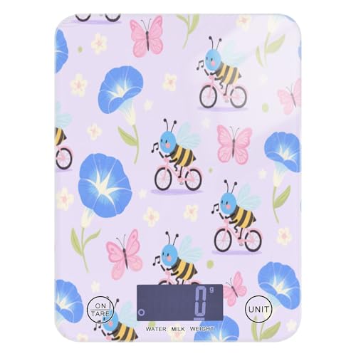 Bilancia da cucina per alimenti facile da pulire, 5 kg/5 g, viola Morning Glory Funny Bees, bilancia da cucina con 4 unità per caffè espresso cheto (batterie non incluse) pesa para comida