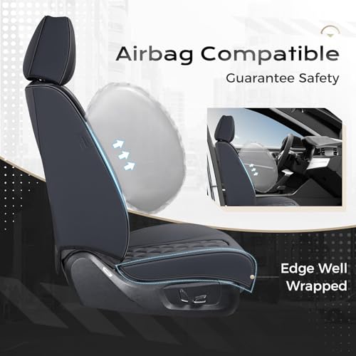 Image of Coverado Car Seat Covers Front Seats, 2-Pack Black Seat Covers for Cars, Waterproof Nappa Leather Car Seat Covers for Cars, Car Seat Protector Car Seat Cushion Universal Fit for Most Cars Truck SUV