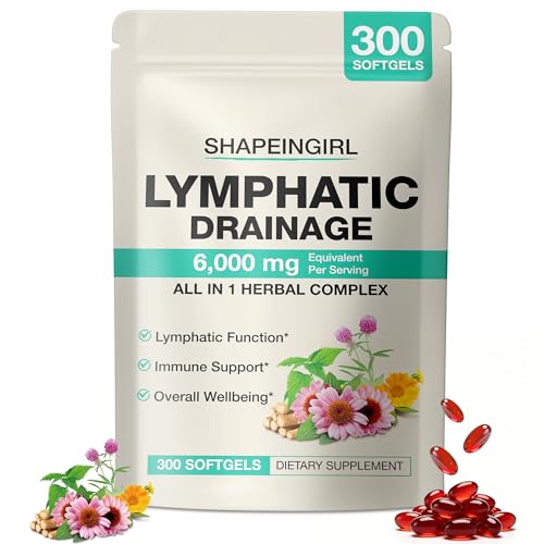 Lymphatic Drainage Supplements - 300 Softgels | 21-in-1 Herbal Blend with Dandelion Echinacea & Burdock Root | Supports Healthy Circulation & Fluid Balance | Daily Wellness for Men & Women