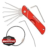 MULTIPICK Taschenmesser Dietrich Set Profi [7 Werkzeuge | Rot] Lockpicking Set im Taschenmesserformat - Lockpicking Profi & Anfänger - Picking Tool - handliches Schlüsseldienst Werkzeug