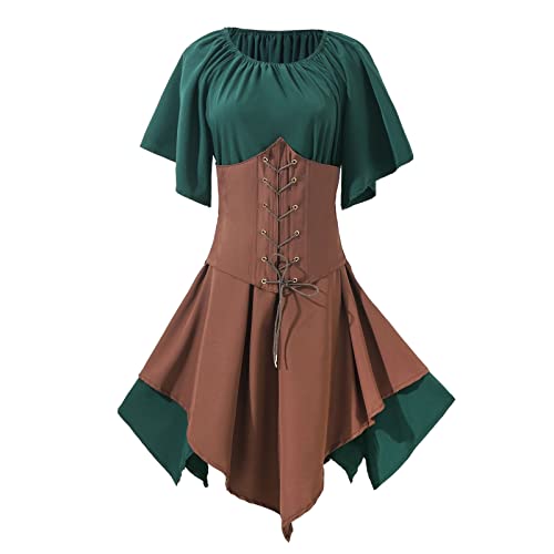 Only Sommerkleid Boho Kleid Damen Mittelalterliches Kostüm für Damen Trompetenärmel irisches Hemdkleid mit Korsett traditionelles Kleid Boho GroßE...